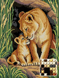 Thumbnail for Lioness Cub in the Reed Shelter, 30x40 cm timanttimaalaus – lopullisen kuvion esikatselu ja lähikuva pyöreistä timanteista