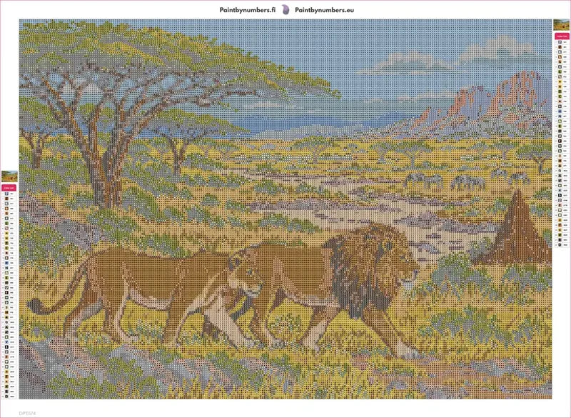 Lions across the Acacia Plain timanttimaalauksen liimapintainen canvas 70x50cm