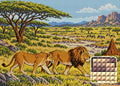Thumbnail for Lions across the Acacia Plain, 70x50 cm timanttimaalaus – lopullisen kuvion esikatselu ja lähikuva neliönmuotoisista timanteista