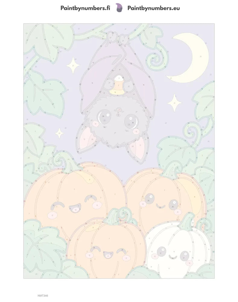 Numeromaalaus: Numeroitu kangas - Little Bat in the Pumpkin Patch 30x40cm