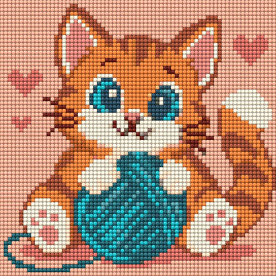 Little Yarn Thief, 20x20 cm timanttimaalaus – lopullisen kuvion esikatselu
