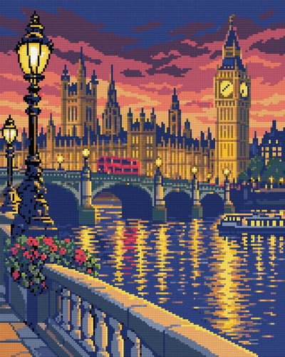 London River Lights, 40x50 cm timanttimaalaus – lopullisen kuvion esikatselu