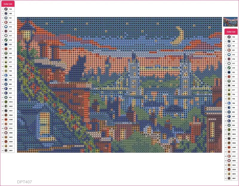 London Rooftop Blue Hour timanttimaalauksen liimapintainen canvas 30x20cm
