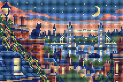 London Rooftop Blue Hour, 30x20 cm timanttimaalaus – lopullisen kuvion esikatselu