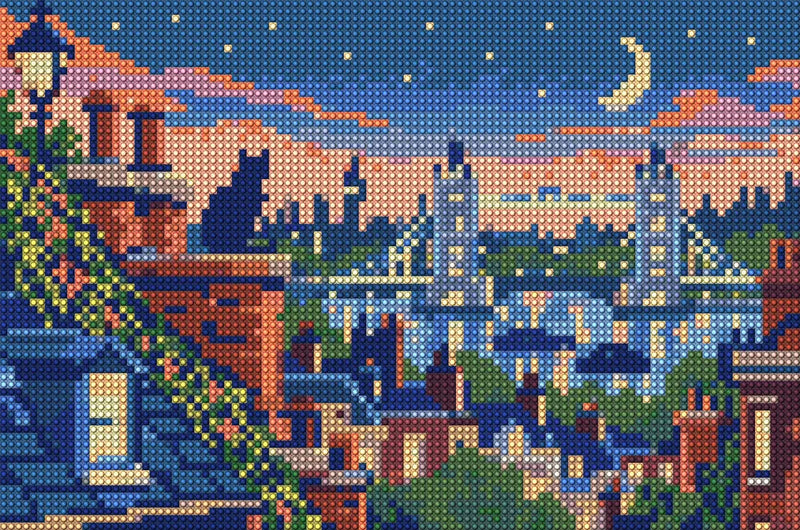London Rooftop Blue Hour, 30x20 cm timanttimaalaus – koko kuvion esikatselu ilman lähikuvaa