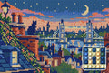 Thumbnail for London Rooftop Blue Hour, 30x20 cm timanttimaalaus – lopullisen kuvion esikatselu ja lähikuva pyöreistä timanteista