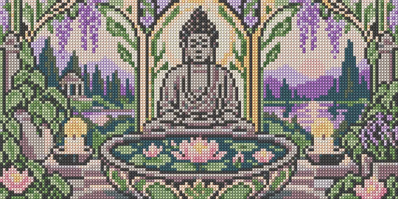 Lotus Basin Stillness, 40x20 cm timanttimaalaus – koko kuvion esikatselu ilman lähikuvaa