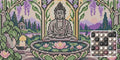 Thumbnail for Lotus Basin Stillness, 40x20 cm timanttimaalaus – lopullisen kuvion esikatselu ja lähikuva pyöreistä timanteista
