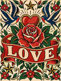 Thumbnail for Ruusut, sydän ja pääskyt numeromaalaus, vintage-tatuointityyli