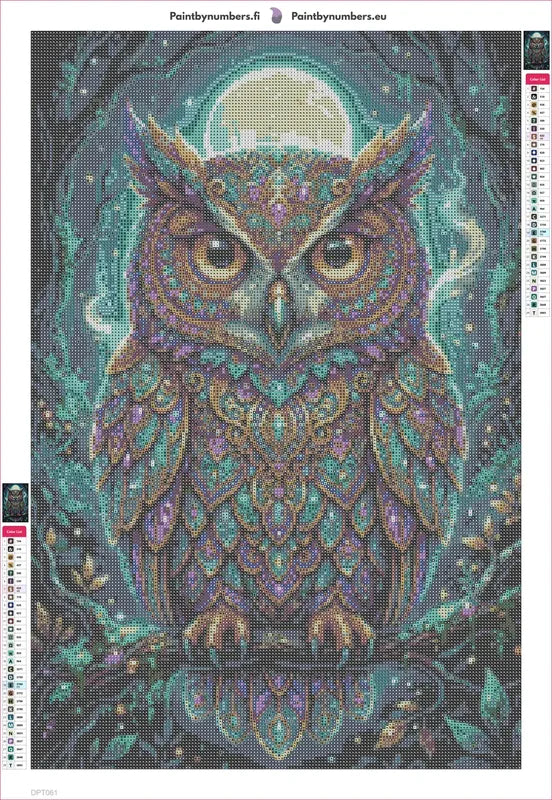 Lunar Owl timanttimaalauksen liimapintainen canvas 40x60cm