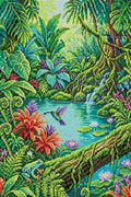 Thumbnail for Lush Jungle Pond Wildlife, 40x60 cm timanttimaalaus – koko kuvion esikatselu ilman lähikuvaa