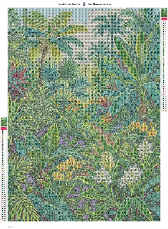 Lush Tropical Jungle Path timanttimaalauksen liimapintainen canvas 50x70cm