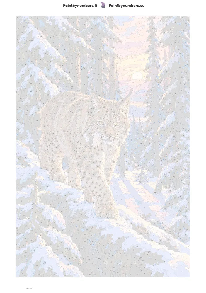 Numeromaalaus: Numeroitu kangas - Lynx in the Snow Forest 40x60cm
