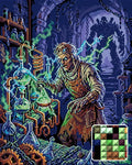 Thumbnail for Mad Scientist Laboratory, 40x50 cm timanttimaalaus – lopullisen kuvion esikatselu ja lähikuva neliönmuotoisista timanteista