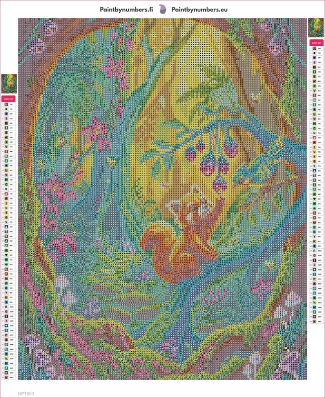 Magical Forest Red Panda timanttimaalauksen liimapintainen canvas 40x50cm