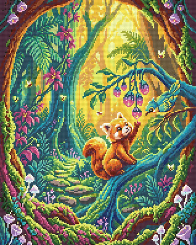 Magical Forest Red Panda, 40x50 cm timanttimaalaus – lopullisen kuvion esikatselu