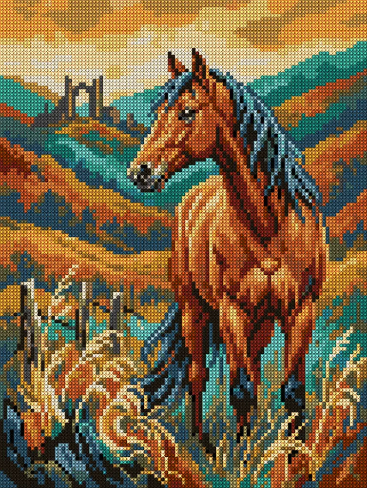 Majestic Horse in Autumn Hills, 30x40 cm timanttimaalaus – koko kuvion esikatselu ilman lähikuvaa