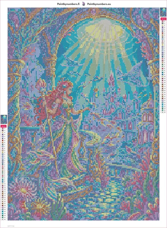 Majestic Mermaid Underwater Palace timanttimaalauksen liimapintainen canvas 50x70cm