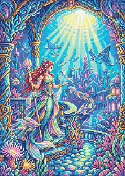 Majestic Mermaid Underwater Palace, 50x70 cm timanttimaalaus – lopullisen kuvion esikatselu