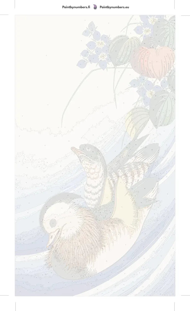 Numeroitu kangas - Mandarin Ducks and Flowering Plants 40x70cm