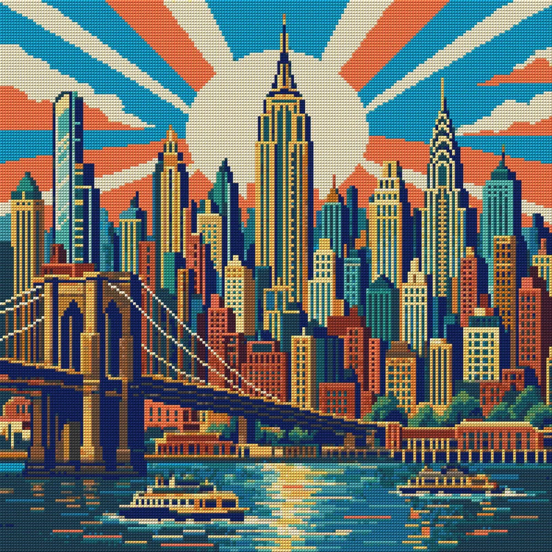 Manhattan Deco Sunburst, 50x50 cm timanttimaalaus – koko kuvion esikatselu ilman lähikuvaa