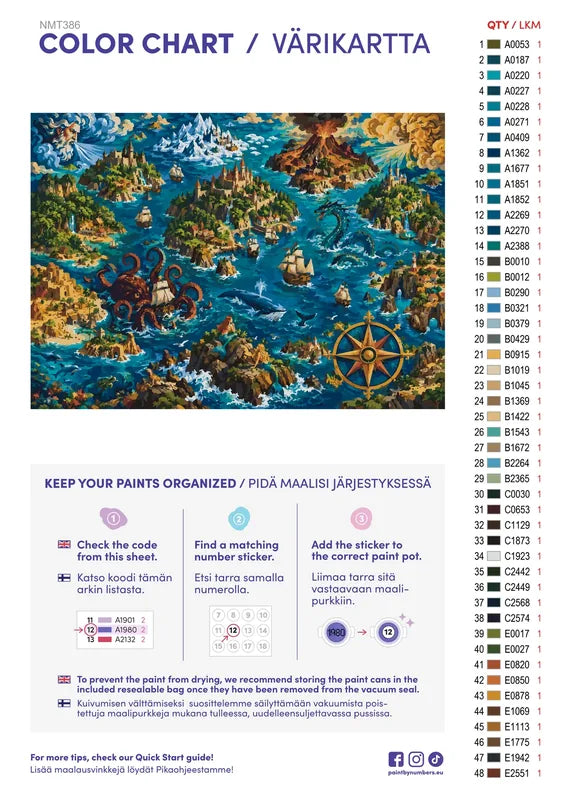 Numeromaalaus: Värikartta ja ohjeet - Map of the Unknown Seas 70x50cm