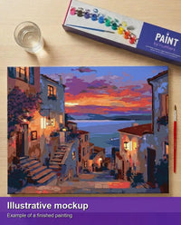 Thumbnail for Valmiin numeromaalauksen havainnekuva - Mediterranean Sunset Street 50x40cm