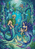 Thumbnail for Mermaid Family Underwater Kingdom, 50x70 cm timanttimaalaus – koko kuvion esikatselu ilman lähikuvaa