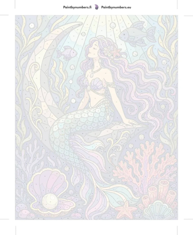 Numeroitu kangas - Mermaid on Coral Reef 40x50cm