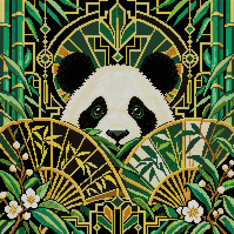 Midnight Bamboo Geometry, 50x50 cm timanttimaalaus – koko kuvion esikatselu ilman lähikuvaa