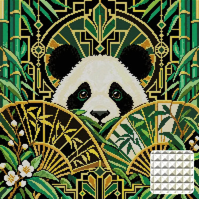 Midnight Bamboo Geometry, 50x50 cm timanttimaalaus – lopullisen kuvion esikatselu ja lähikuva neliönmuotoisista timanteista
