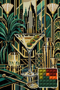 Thumbnail for Midnight Martini Architecture, 40x60 cm timanttimaalaus – lopullisen kuvion esikatselu ja lähikuva neliönmuotoisista timanteista