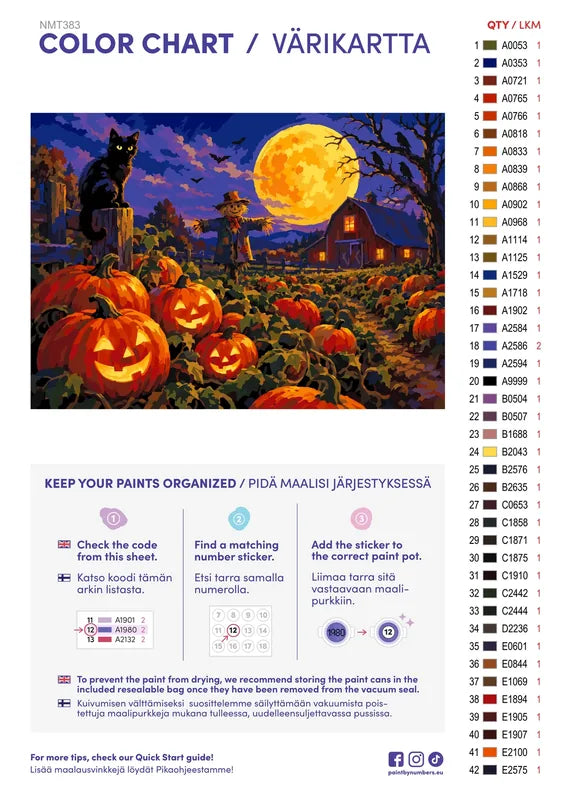 Numeromaalaus: Värikartta ja ohjeet - Midnight Pumpkin Patch 70x50cm