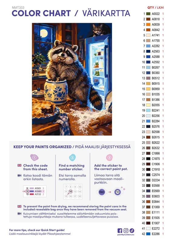 Numeromaalaus: Värikartta ja ohjeet - Midnight Snack 50x70cm