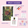 Thumbnail for Monarch on Rose 50x70cm timanttimaalauspaketin sisalto: liimapintainen canvas, varikartta, tyokalut ja timanttipussit