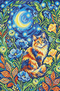 Thumbnail for Moonlit Cat in Flower Garden, 40x60 cm timanttimaalaus – lopullisen kuvion esikatselu