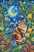 Thumbnail for Moonlit Cat in Flower Garden, 40x60 cm timanttimaalaus – koko kuvion esikatselu ilman lähikuvaa
