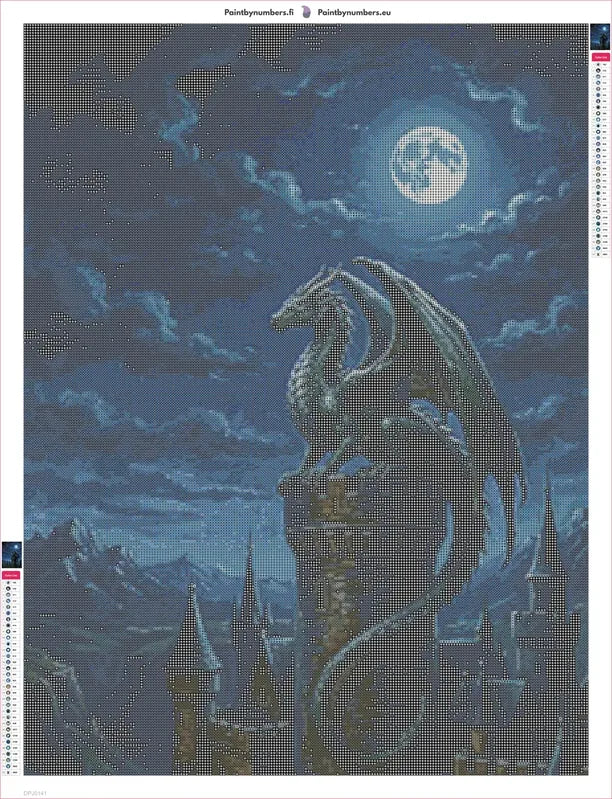 Moonlit Dragon timanttimaalauksen liimapintainen canvas 60x80cm