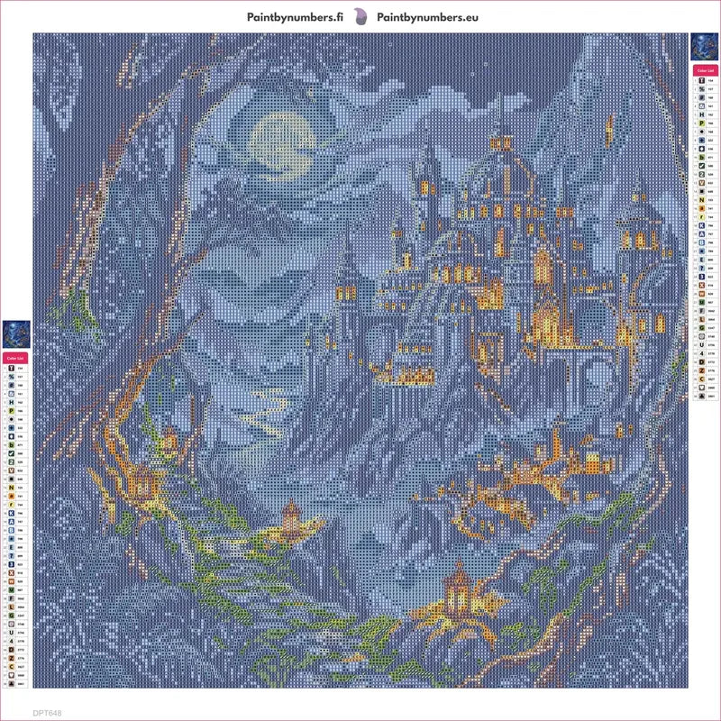 Moonlit Fantasy Castle Path timanttimaalauksen liimapintainen canvas 50x50cm