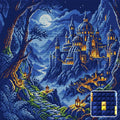 Thumbnail for Moonlit Fantasy Castle Path, 50x50 cm timanttimaalaus – lopullisen kuvion esikatselu ja lähikuva neliönmuotoisista timanteista