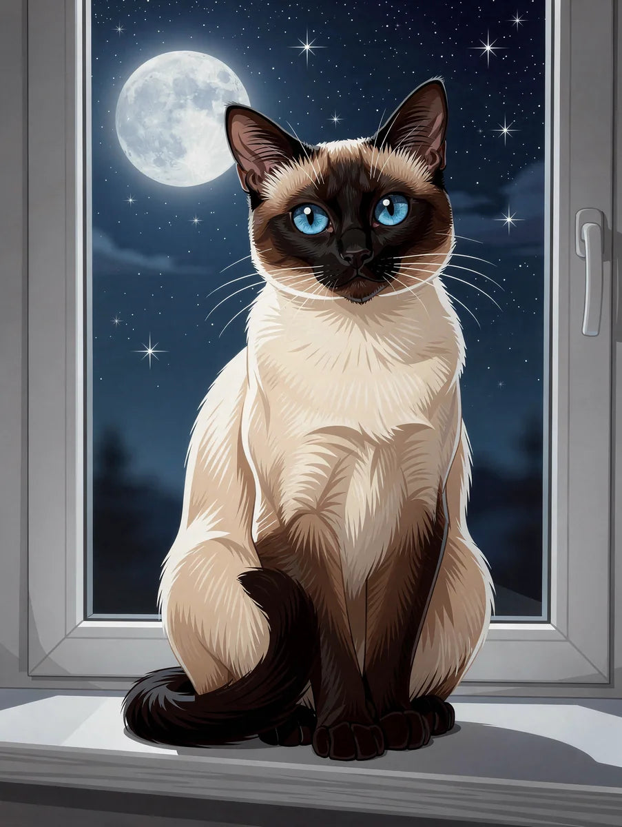 Timanttimaalaus Moonlit Siamese Cat