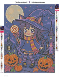 Thumbnail for Moonlit Witch Kitten timanttimaalauksen liimapintainen canvas 30x40cm