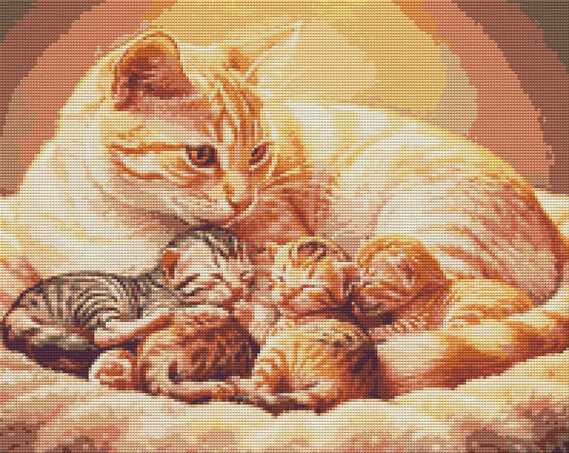 Timanttikuvio - Mother Cat and Kittens