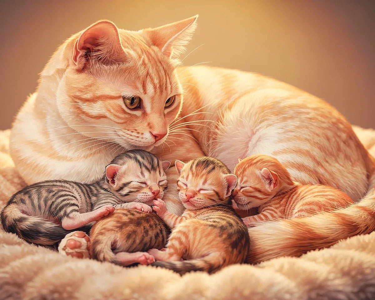 Timanttimaalaus Mother Cat and Kittens