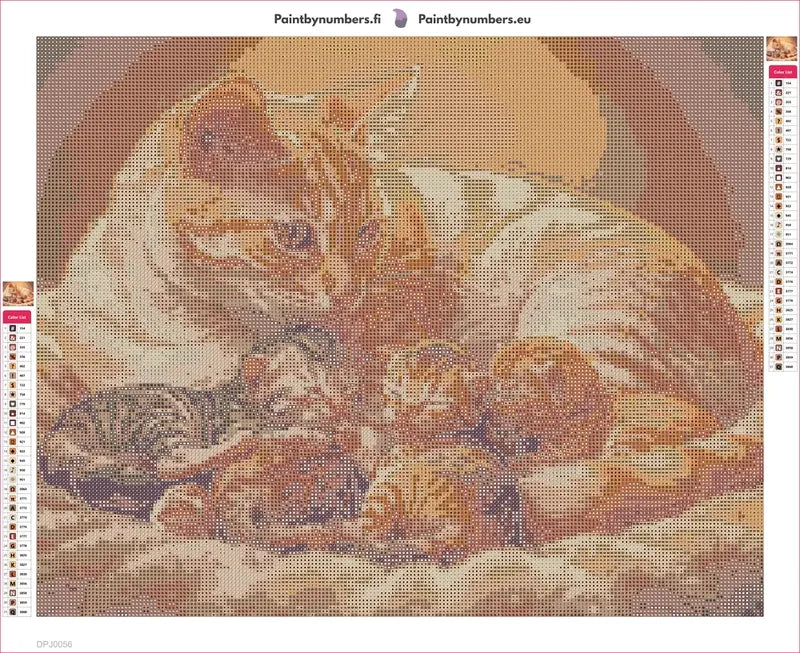 Mother Cat and Kittens timanttimaalauksen liimapintainen canvas 50x40cm