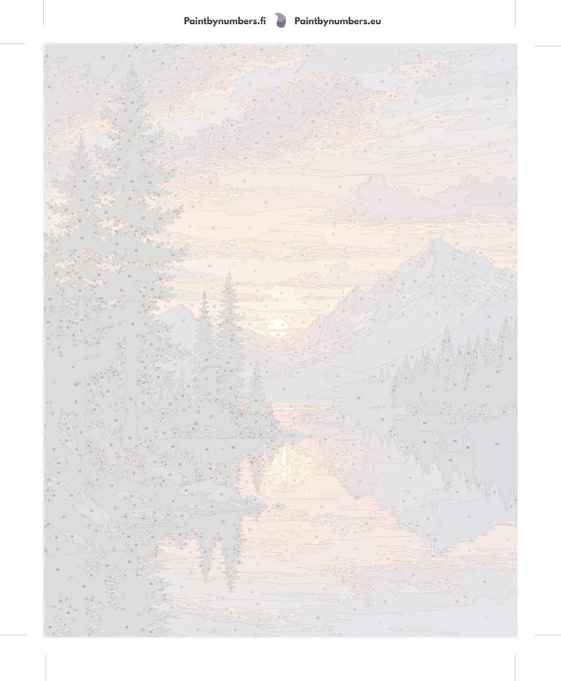 Numeroitu kangas - Mountain Lake Sunset 40x50cm