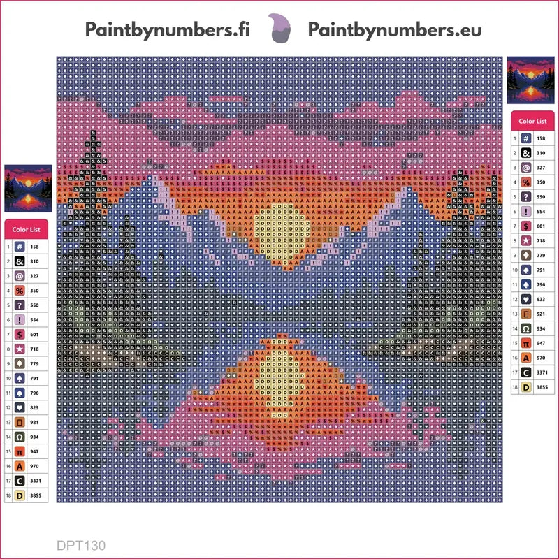 Mountain Sunset Lake timanttimaalauksen liimapintainen canvas 20x20cm