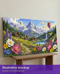 Thumbnail for Valmiin numeromaalauksen havainnekuva - Mountain Village and Wildflowers 120x60cm