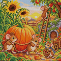 Thumbnail for Hiiriperheen kurpitsasato syyspuutarhassa, 40x40 cm timanttimaalaus – koko kuvion esikatselu