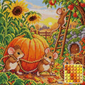 Thumbnail for Hiiriperheen kurpitsasato syyspuutarhassa, 40x40 cm timanttimaalaus – kuvio ja pyöreiden timanttien lähikuva